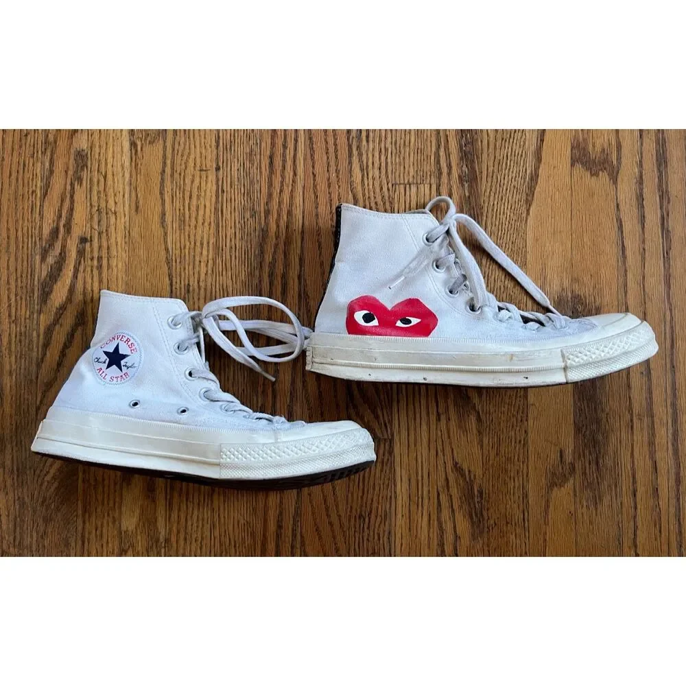 PLAY Comme Des Garcons x Converse White Hearts Sneakers Trainers  Women's Size 7